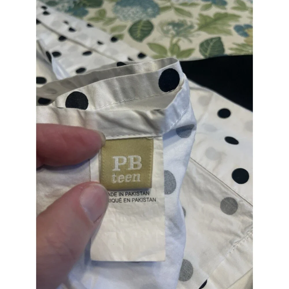 Pottery Barn White w Black Polka Dot Flat Sheet & Pillowcase Twin XL